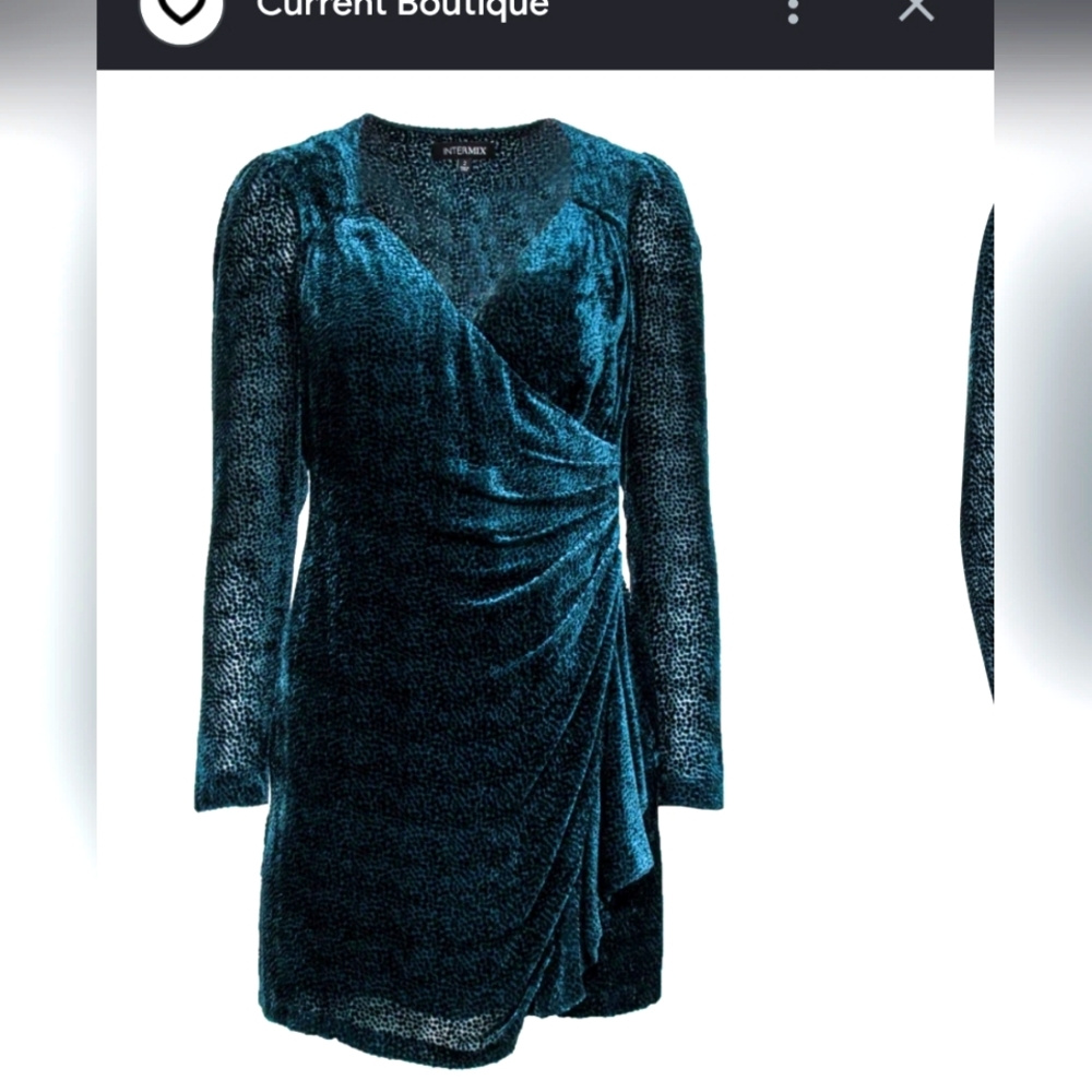 LIKE NEW INTERMIX Velvet Sexy Emerald Green Mini Dress Silk Blend Luxury Size 6